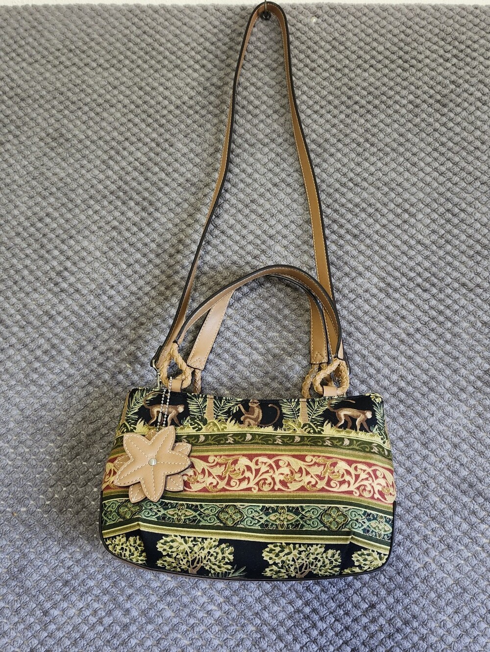 Relic By Fossil Jungle Print Multi-Color Shoulder Bag with Flower Charm